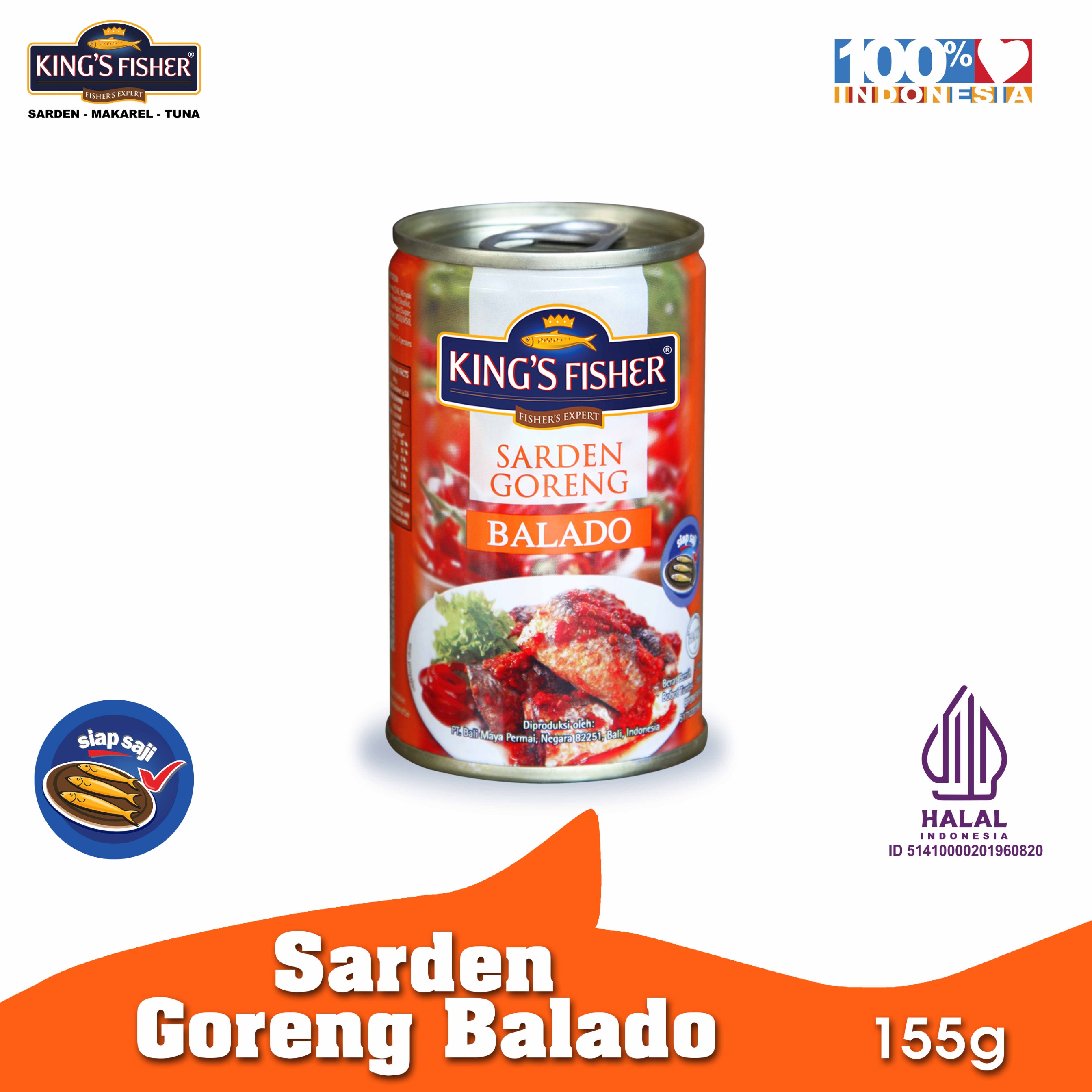 King's Fisher Sarden goreng mini rasa saus balado Makanan Kaleng 155 gr