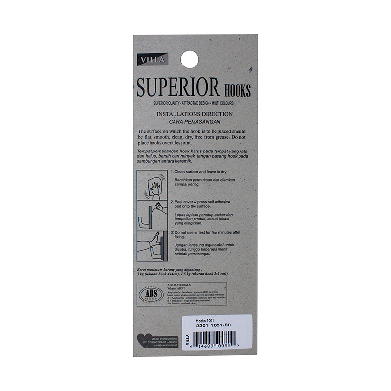 Villa Superior Delta Hook 1001 Gantungan baju Kail Tempel 2201-1001
