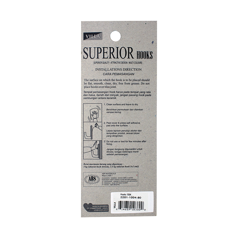 Villa Superior Prima Hook 1004 Gantungan baju Kail Tempel 2201-1004