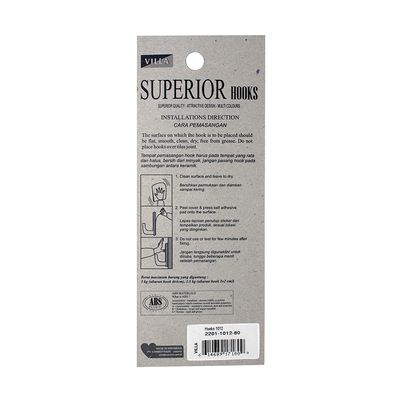 Villa Superior Round Large Hook 1012 Gantungan baju Tempel 2201-1012