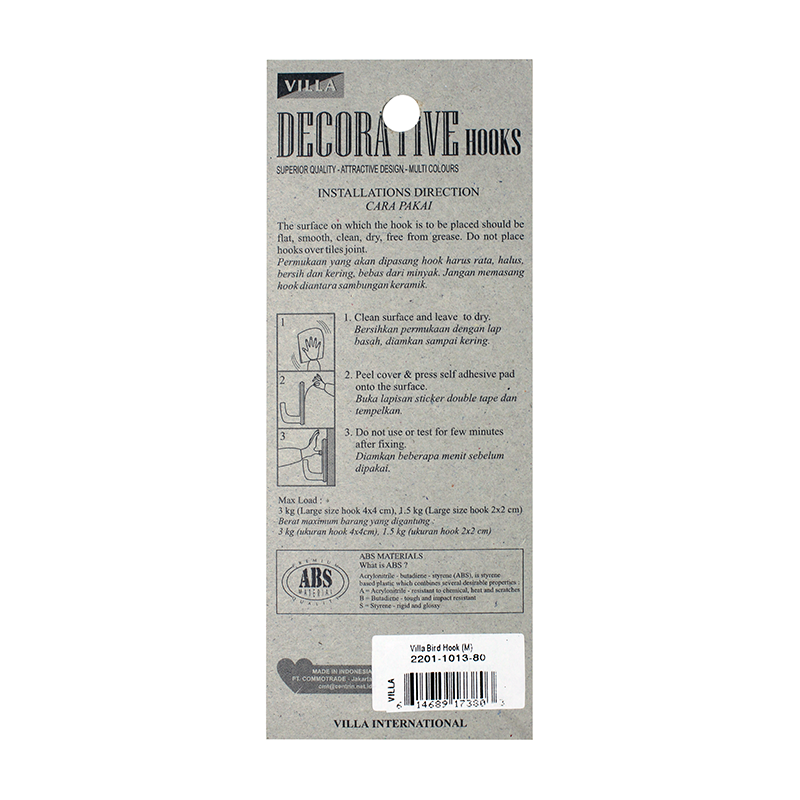 Villa Bird Hook Medium 1013 Bunga Gantungan baju Kail Tempel 2201-1013