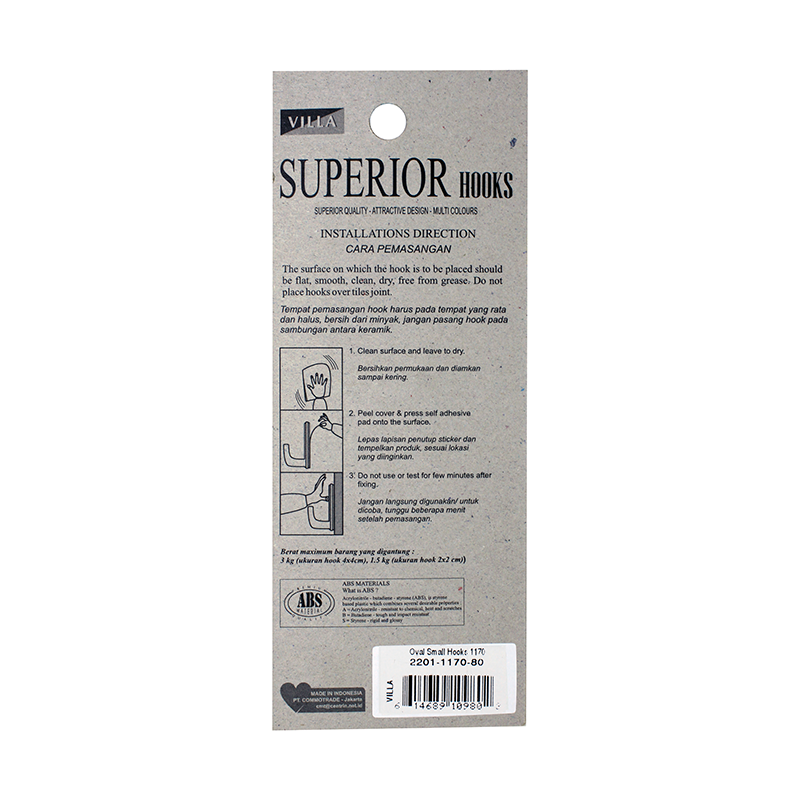 Villa Superior Oval Hook Small 1170 Gantungan baju Tempel 2201-1170