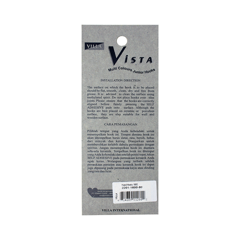 Villa Hand Junior Hook Gantungan baju Kail Unik Tempel Kuat 2201-1600