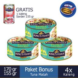 Paket 3 Pcs Kings Fisher Tuna sambal matah 170g gratis sarden 155g