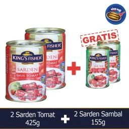 Kings Fisher Paket A 4 pcs Sarden saus sambal Tomat 425g 155g Makanan Kaleng