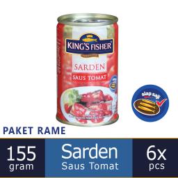 Paket 6 pcs Kings Fisher Sarden mini saus tomat Makanan Kaleng 155 g kings fisher