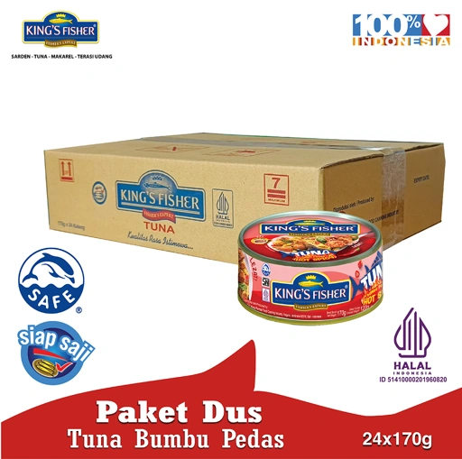 Paket 24 Pcs Kings Fisher Tuna Canned Hot Spicy Daging Tuna Makanan Kaleng 170g