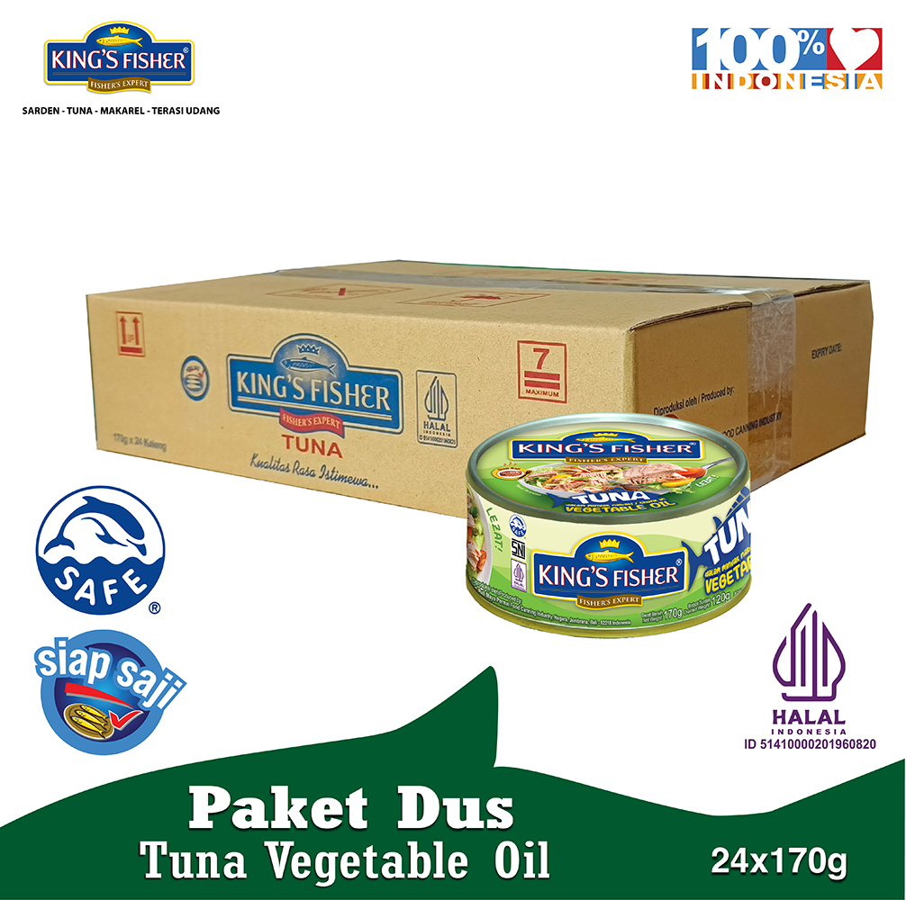 Paket 24 pcs Kings Fisher Tuna dalam Minyak Nabati Tuna in Oil Daging Tuna Makanan Kaleng 170 g