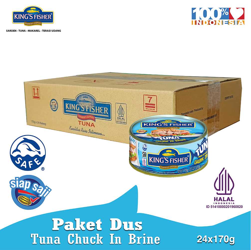Paket 24 pcs Kings Fisher Tuna dalam Air Garam Tuna in Brine Daging Tuna Makanan Kaleng 170 g