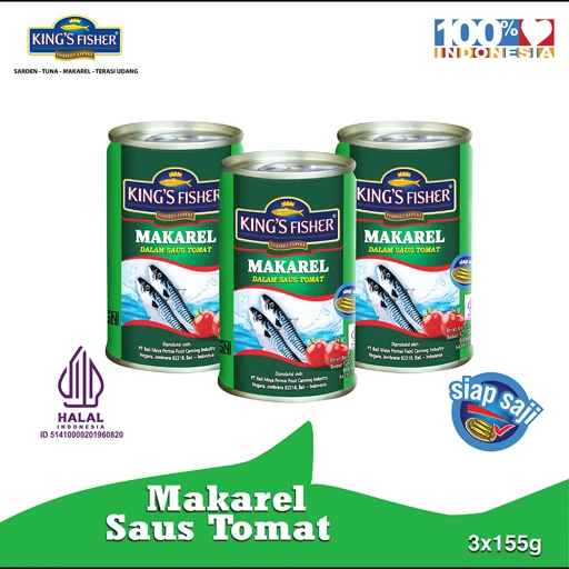 Kings Fisher Paket 3 pcs makarel mini saus Tomat Makanan Kaleng 155 g kings fisher