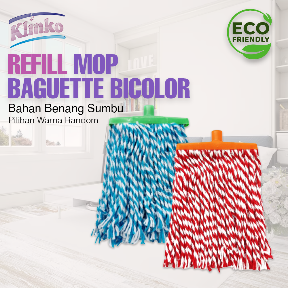 REFILL Alat Pel Lantai 2 warna Mop Baguette Bicolor pel benang sumbu Klinko