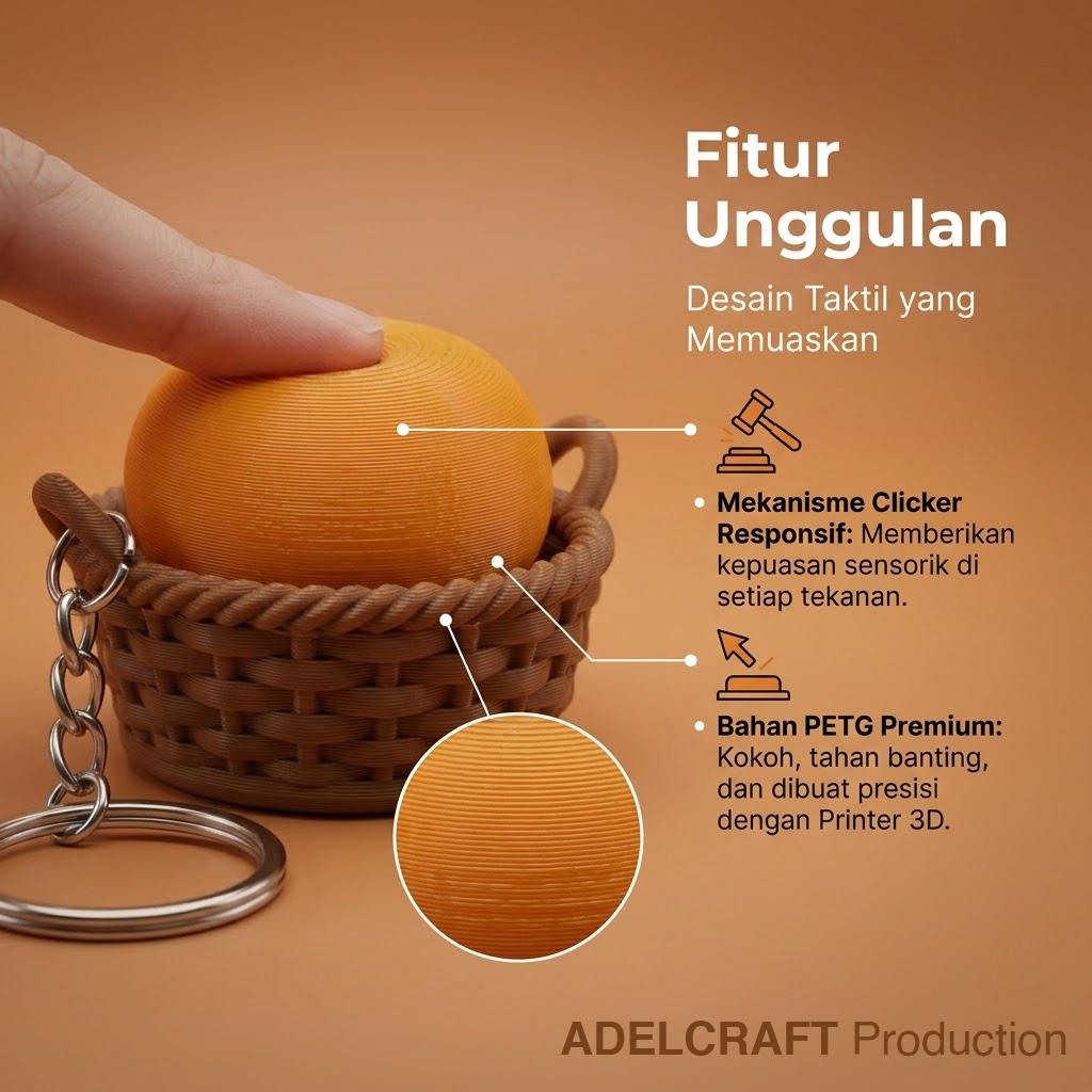 Ktmstore - Orange Basket Clicker Fidget Keranjang Jeruk Oren Gantungan Kunci Mechanical Keyboard 3D ASMR PETG