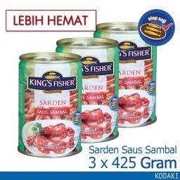 Kings Fisher Paket 3 pcs Sarden saus sambal 425g Makanan Kaleng kings fisher