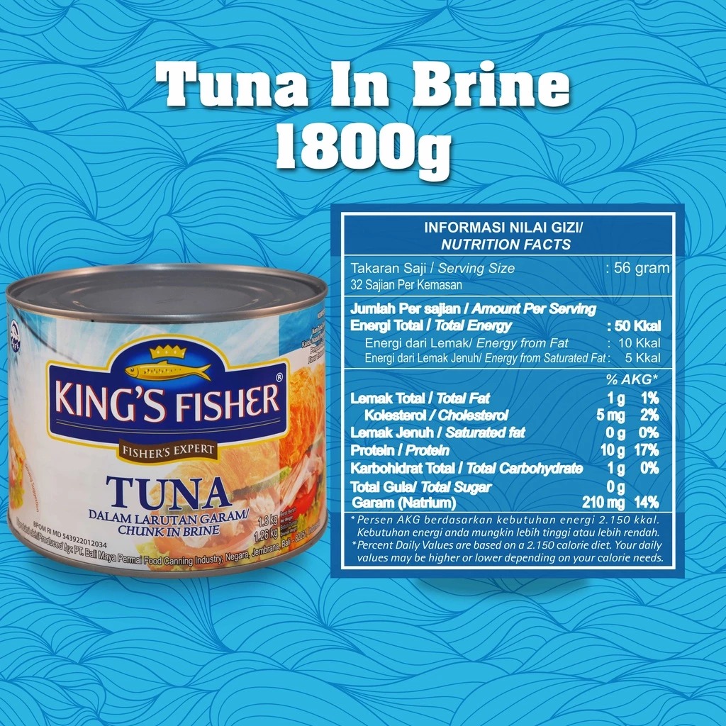 King's Fisher Tuna dalam Air Garam Tuna in Brine Daging Tuna Makanan Kaleng 1800 gr
