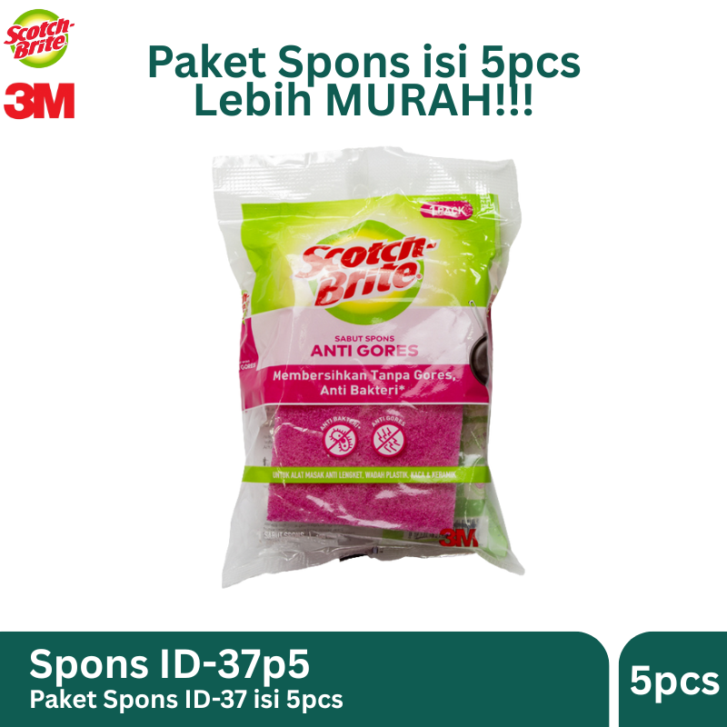 3M Scotch Brite 5 Pcs Sabut Spons Pink Cuci Piring ID-30P5