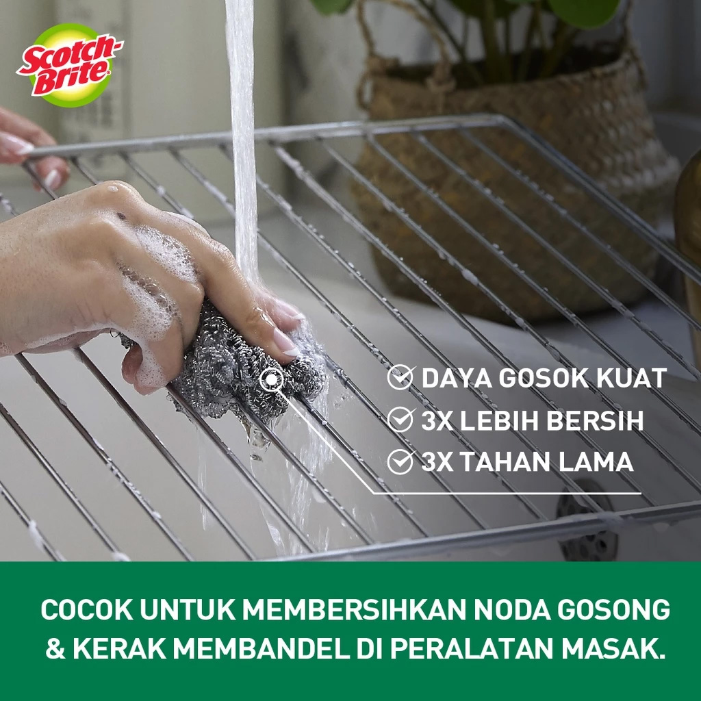 PAKET 3 PCS 3M Scotch Brite Sabut Stainless Kawat Cuci Piring Ekonomis ID T57N