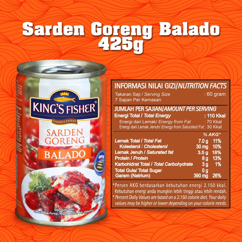 King's Fisher Sarden Goreng Rasa Balado Makanan Kaleng 425 gr