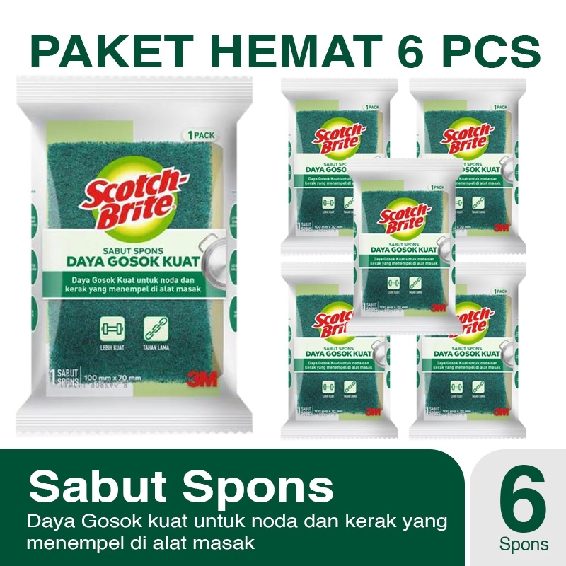 Paket 6 Pcs Scotch Brite Sabut Spons Cuci Piring Basic ID T36