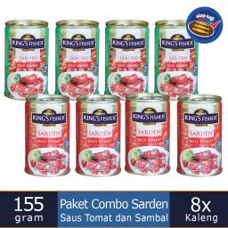 Paket 8 pcs Kings Fisher Sarden saus sambal dan tomat Makanan Kaleng 155g