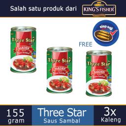 Paket 3 pcs Three Star Sarden mini saus sambal Makanan Kaleng 155g