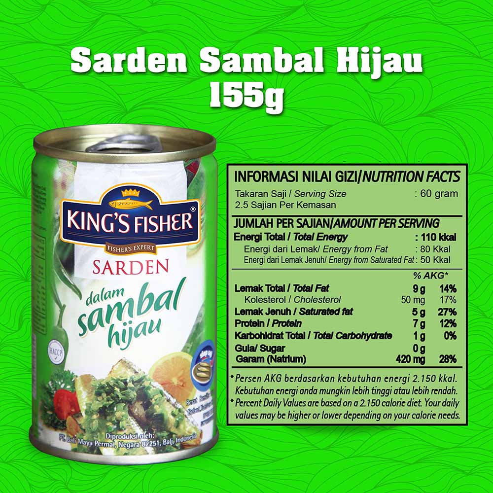 Paket couple 2 pc King's Fisher Sarden sambal hijau Makanan Kaleng 155g kings fisher