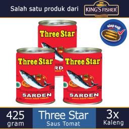 Paket 3 pcs Three Star Sarden mini saus tomat Makanan Kaleng 425 g