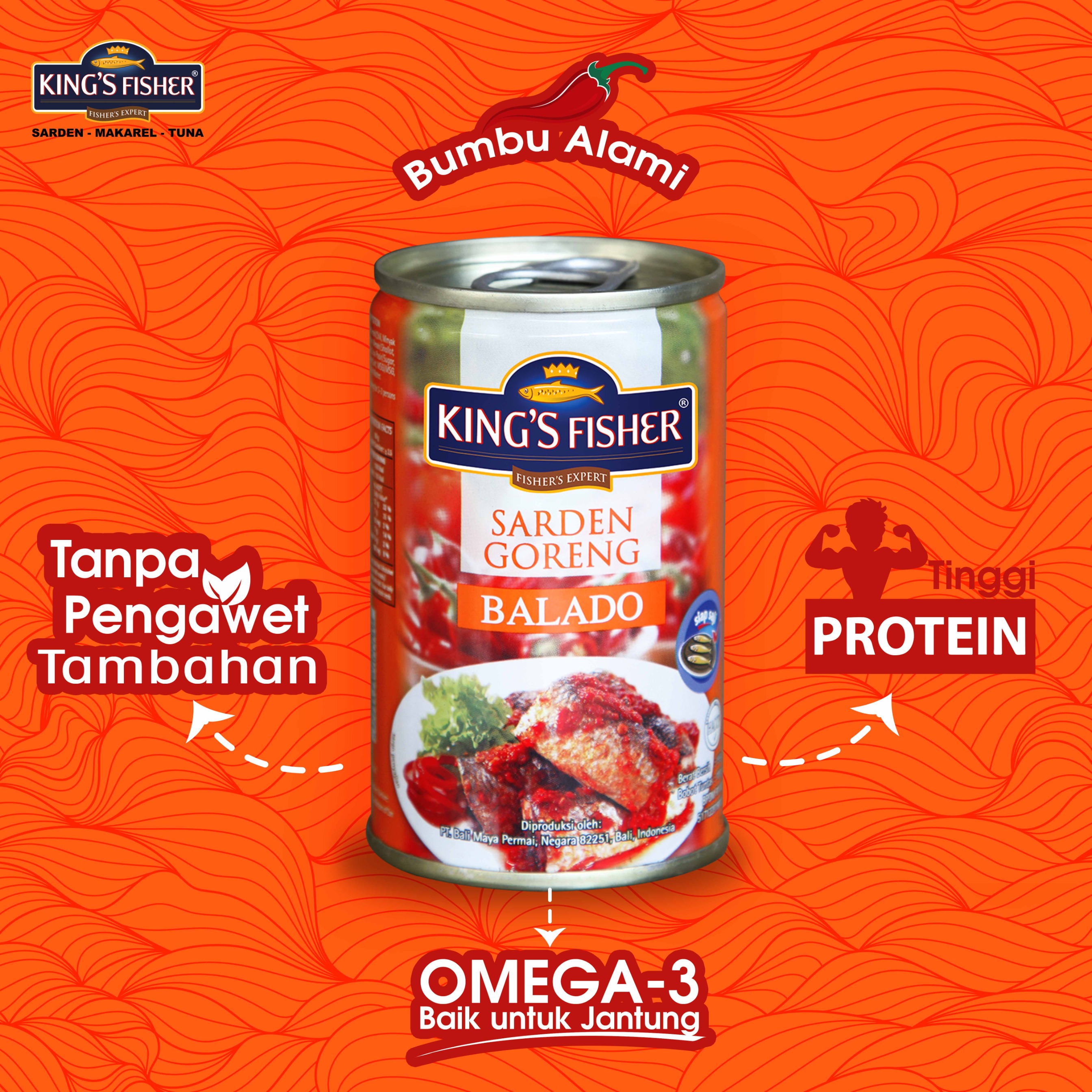 King's Fisher Sarden goreng mini rasa saus balado Makanan Kaleng 155 gr