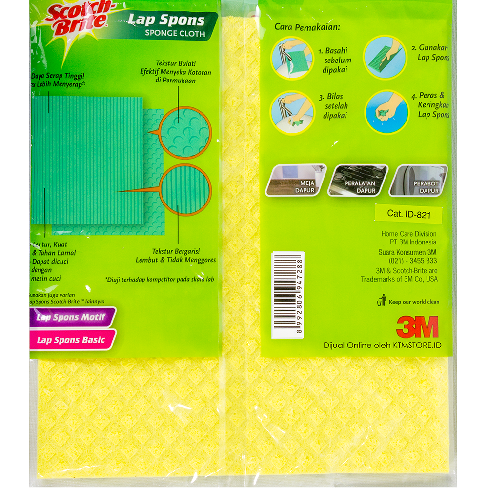 3M Scotch Brite Lap Spons Sponge Lap dapur meja lantai ID-821