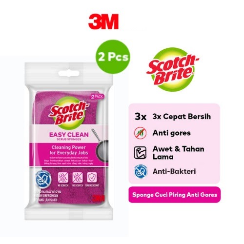 Scotch-Brite 3M Sabut Spons cuci Anti Gores Anti Bakteri isi 2 STD-35
