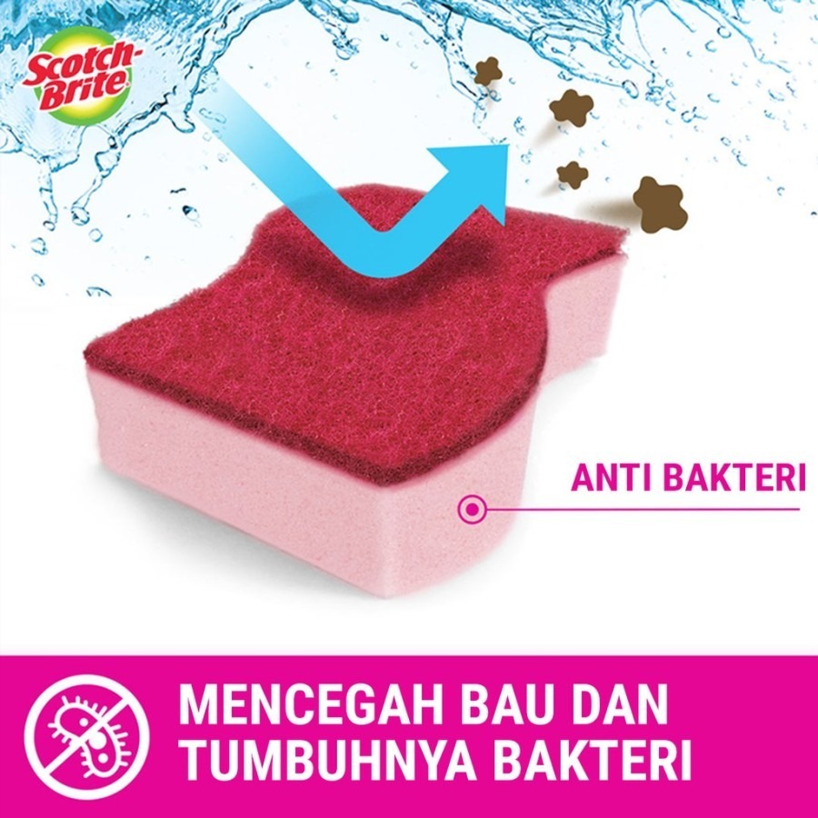 Scotch-Brite 3M Sabut Spons cuci Anti Gores Anti Bakteri isi 2 STD-35