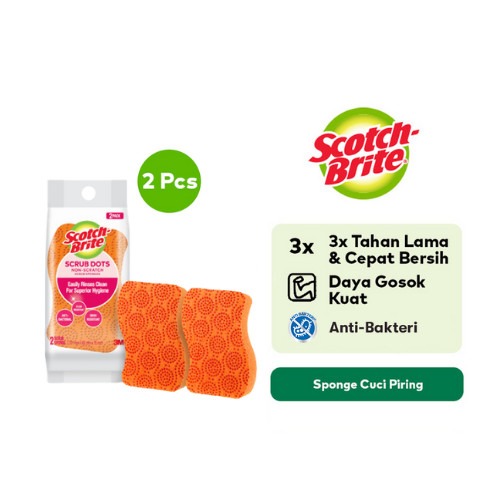 Scotch-Brite 3M Sabut Spons Scrub Dots NS SD-NS-OR-PK2