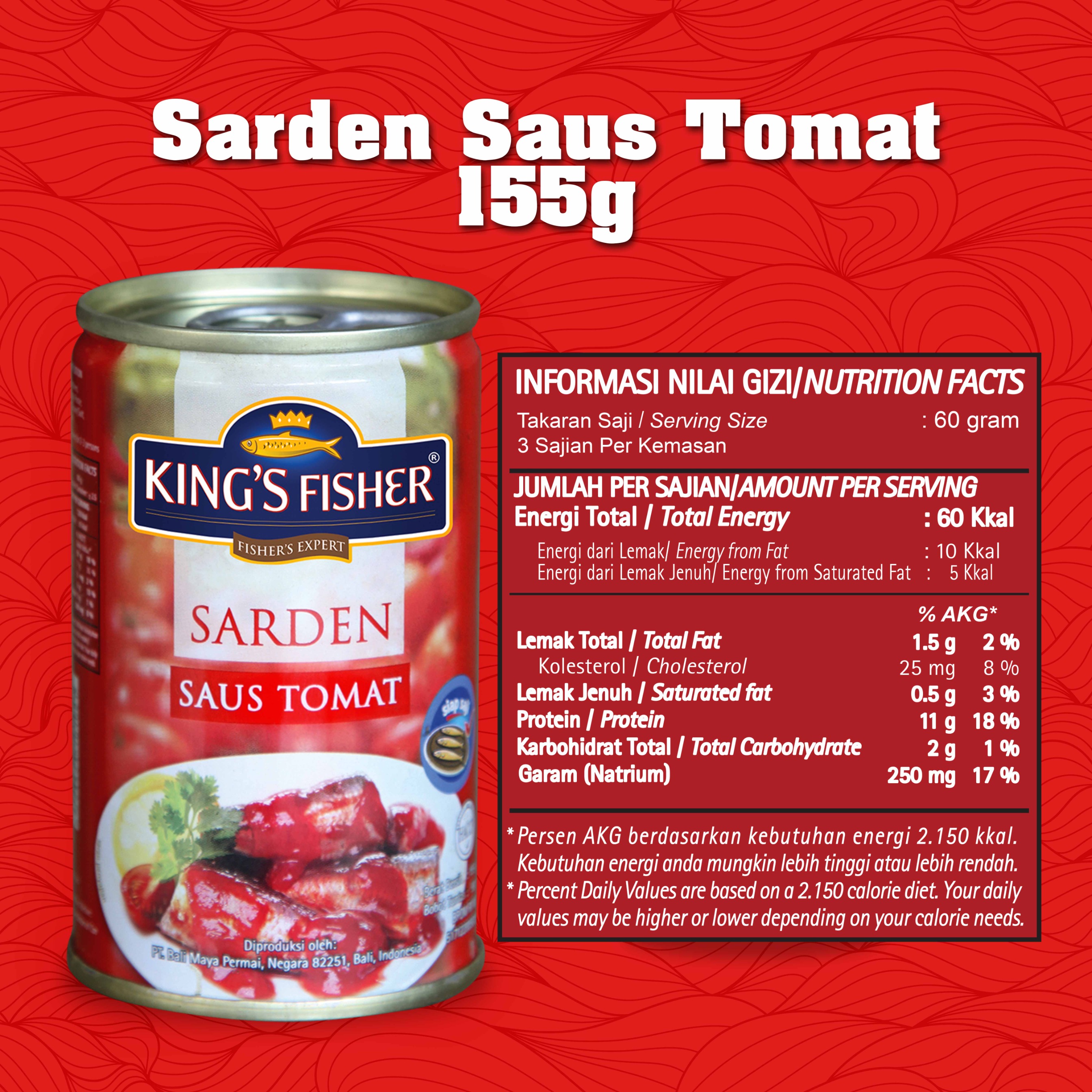 King's Fisher Sarden mini saus tomat Makanan Kaleng 155 gr