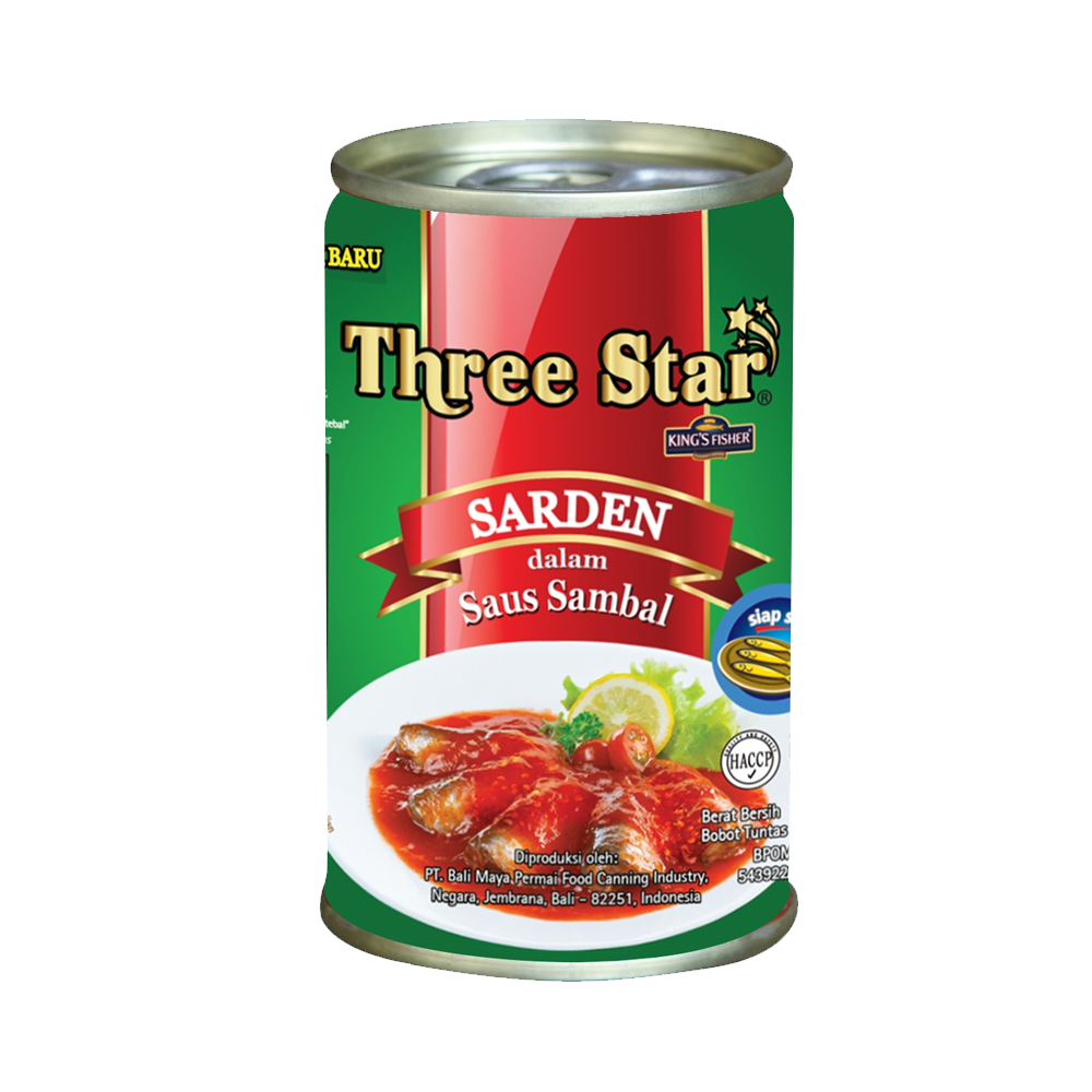 Three Star Sarden mini saus sambal Makanan Kaleng 155g
