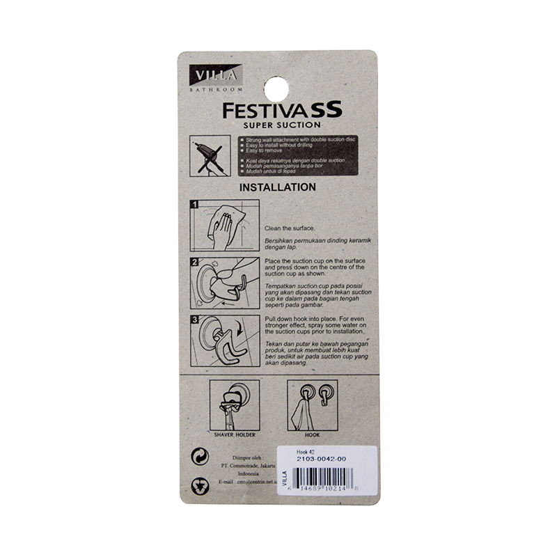 Premium Hook Gantungan WC Large Hook 2pc Villa FestivaSS Super Suction