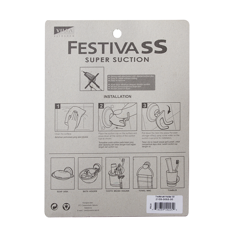 Premium toothbrush holder rak sikat gigi Villa FestivaSS Super Suction