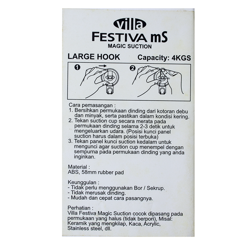 Magic Suction Premium Hook Gantungan WC Large Hook 2pc Villa Festiva