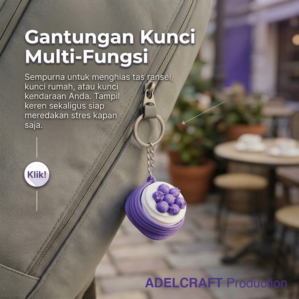 Ktmstore - BlueBerries Cake Clicker Fidget Gantungan Kunci Mechanical Keyboard 3D ASMR PETG Kue Blueberry