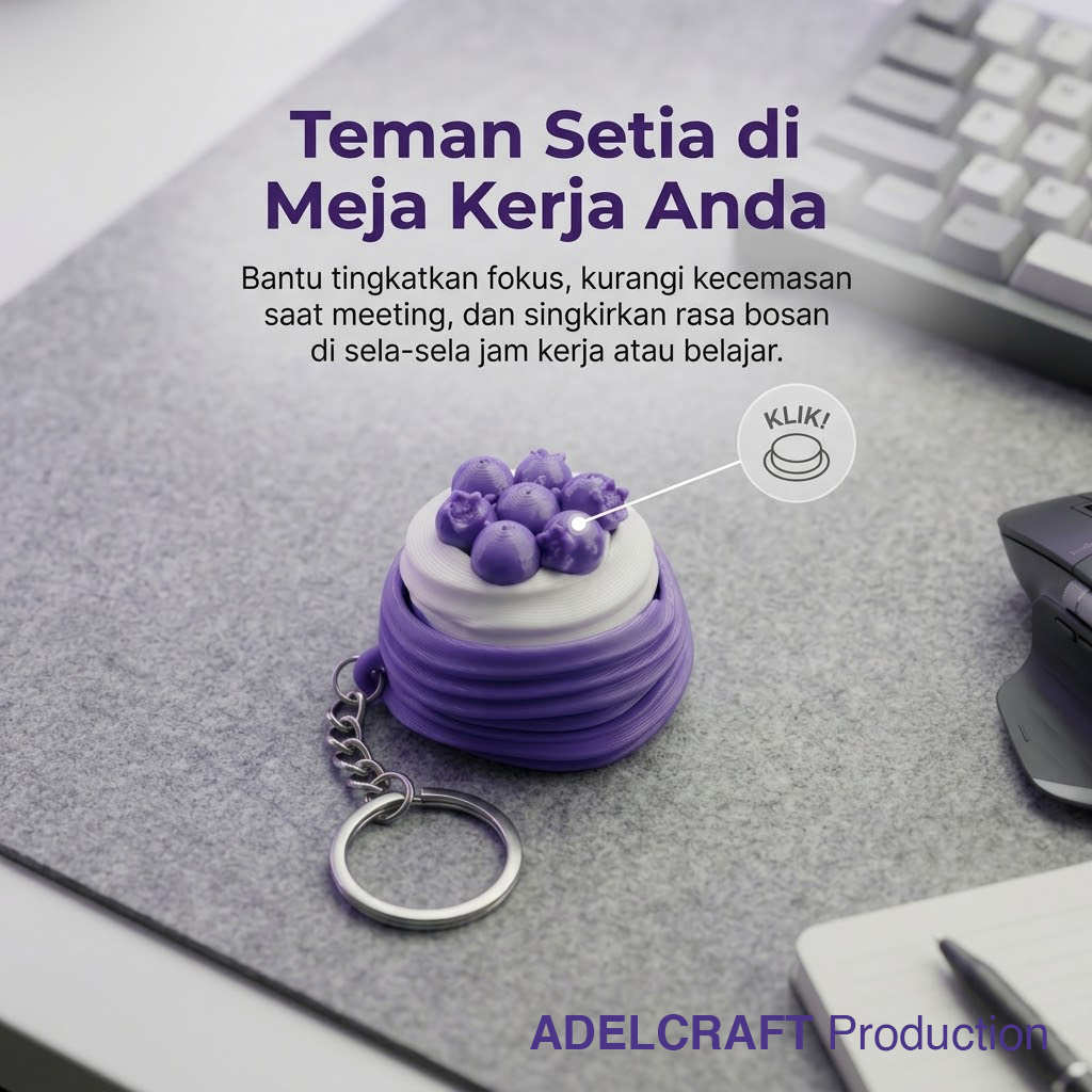 Ktmstore - BlueBerries Cake Clicker Fidget Gantungan Kunci Mechanical Keyboard 3D ASMR PETG Kue Blueberry