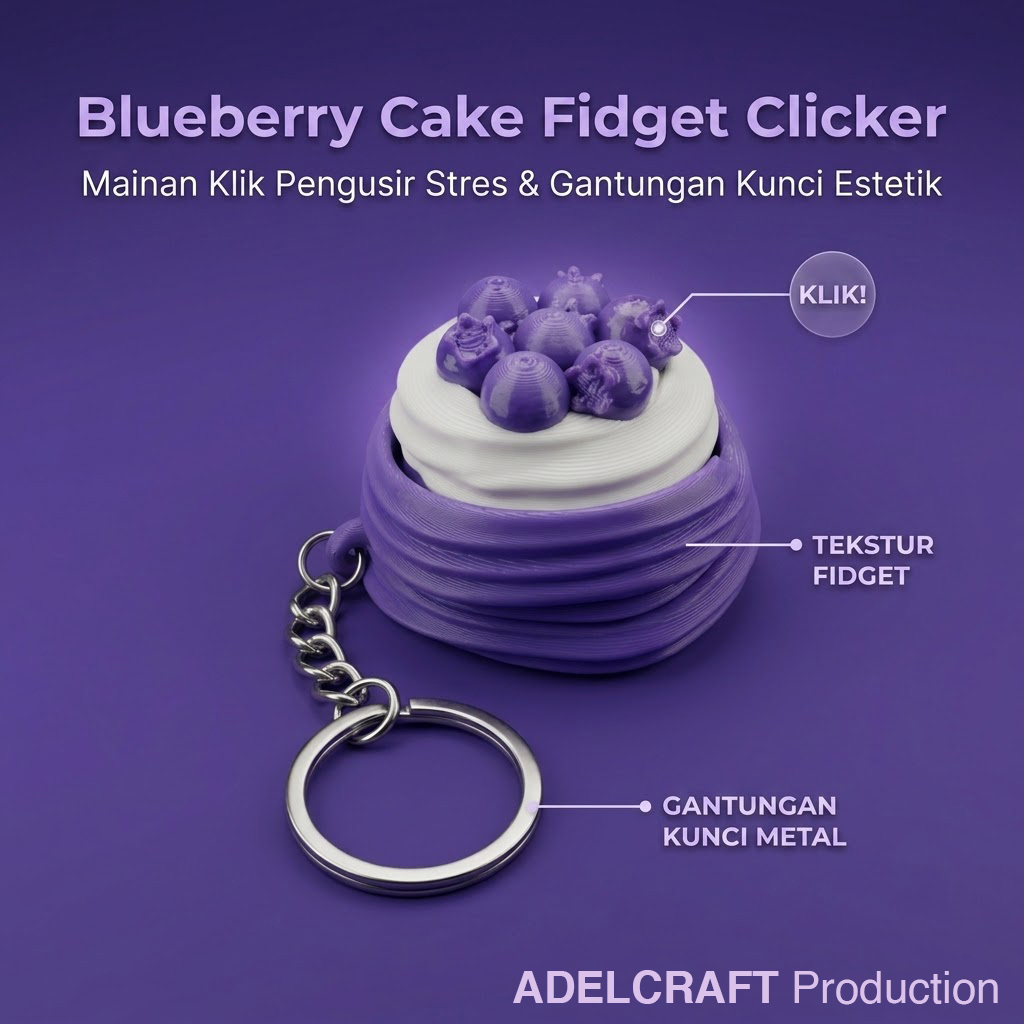 Ktmstore - BlueBerries Cake Clicker Fidget Gantungan Kunci Mechanical Keyboard 3D ASMR PETG Kue Blueberry