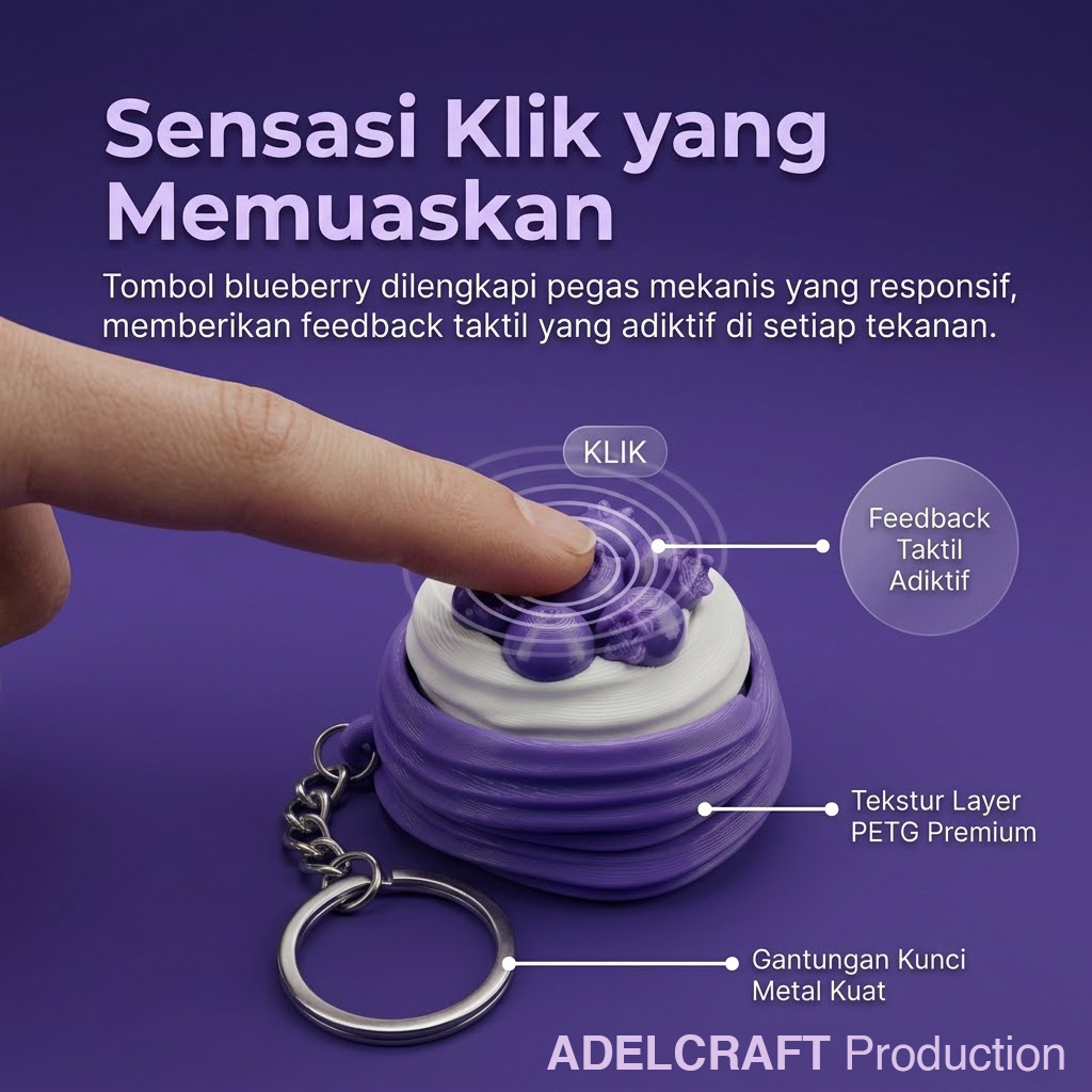 Ktmstore - BlueBerries Cake Clicker Fidget Gantungan Kunci Mechanical Keyboard 3D ASMR PETG Kue Blueberry