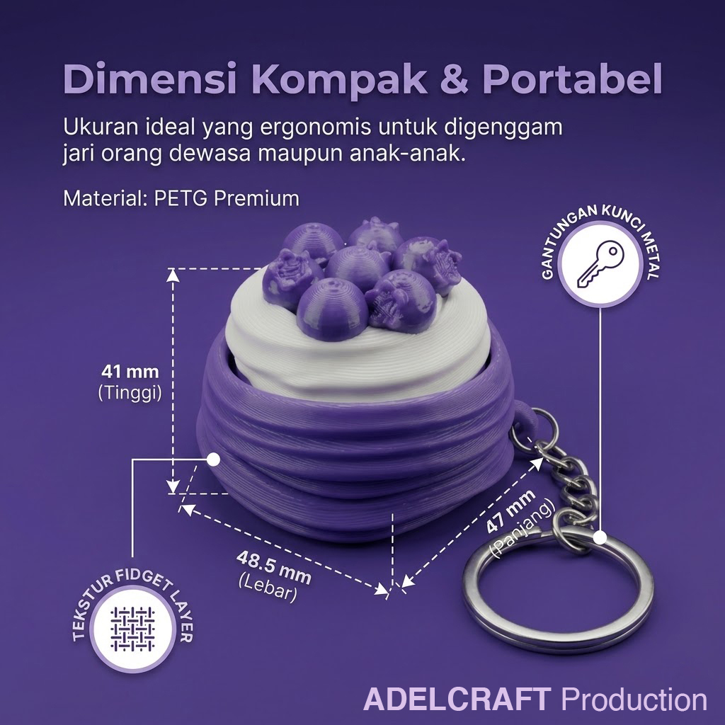 Ktmstore - BlueBerries Cake Clicker Fidget Gantungan Kunci Mechanical Keyboard 3D ASMR PETG Kue Blueberry