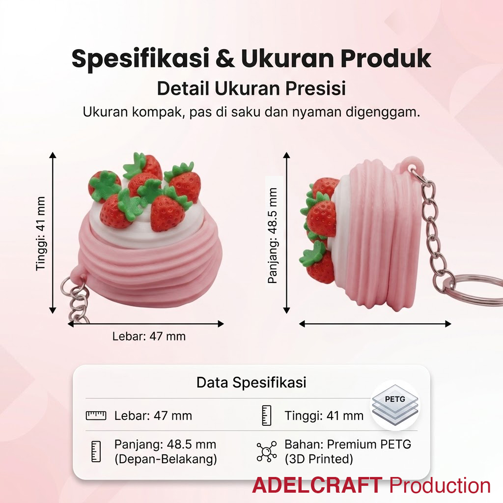 Ktmstore - Strawberry Cake Clicker Fidget Gantungan Kunci Mechanical Keyboard 3D ASMR PETG Kue Stoberi