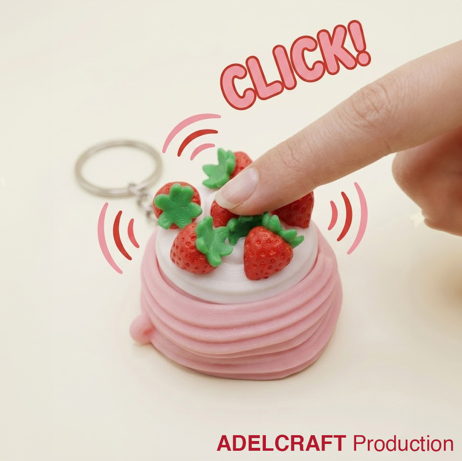 Ktmstore - Strawberry Cake Clicker Fidget Gantungan Kunci Mechanical Keyboard 3D ASMR PETG Kue Stoberi