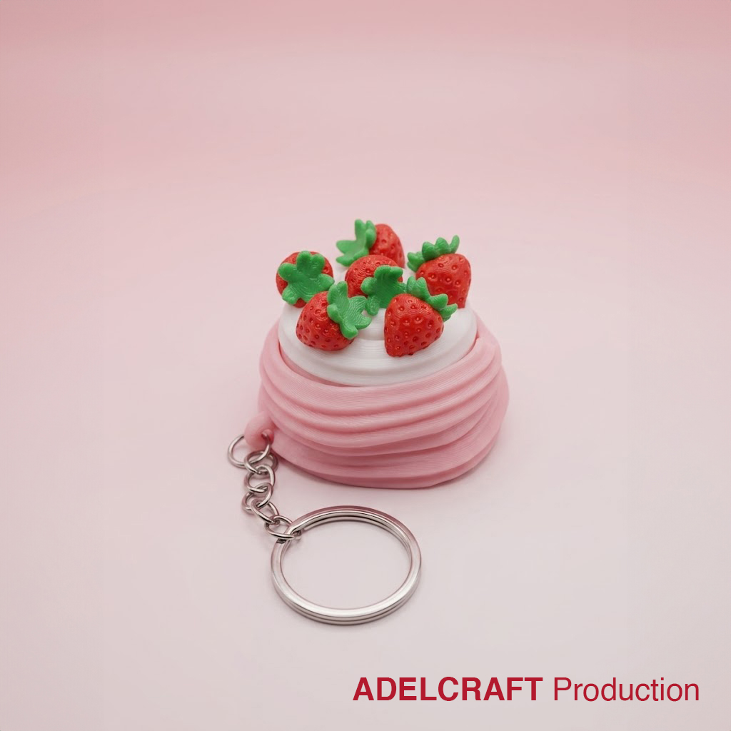 Ktmstore - Strawberry Cake Clicker Fidget Gantungan Kunci Mechanical Keyboard 3D ASMR PETG Kue Stoberi