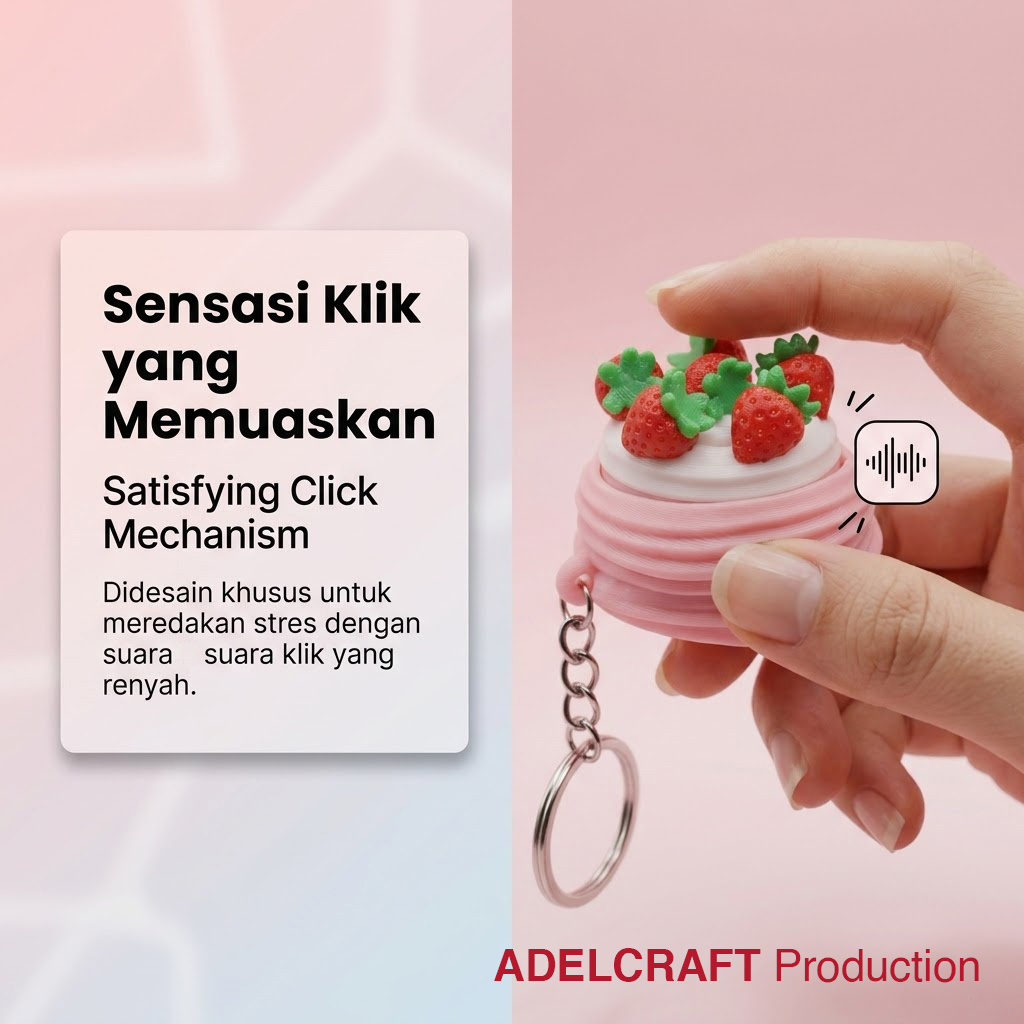 Ktmstore - Strawberry Cake Clicker Fidget Gantungan Kunci Mechanical Keyboard 3D ASMR PETG Kue Stoberi