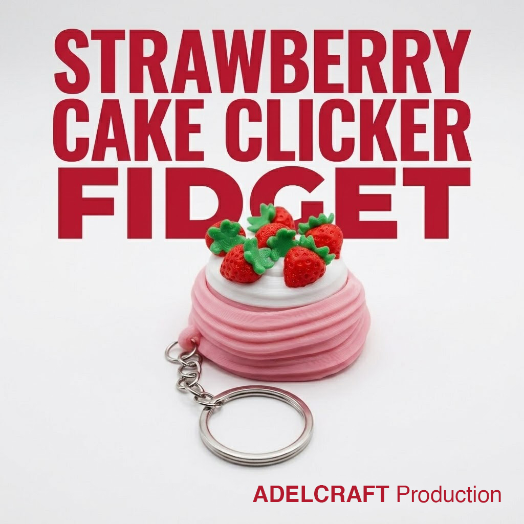 Ktmstore - Strawberry Cake Clicker Fidget Gantungan Kunci Mechanical Keyboard 3D ASMR PETG Kue Stoberi