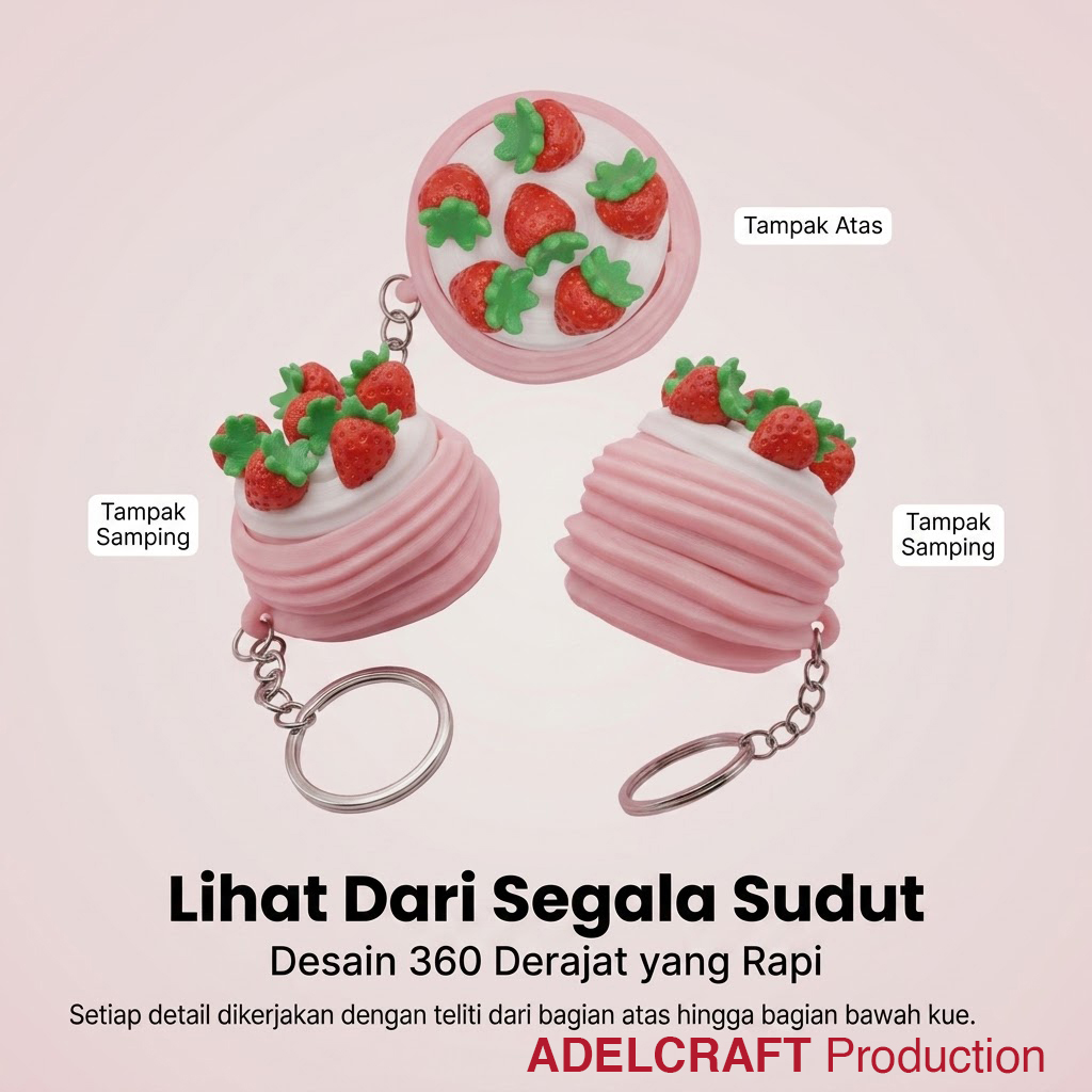 Ktmstore - Strawberry Cake Clicker Fidget Gantungan Kunci Mechanical Keyboard 3D ASMR PETG Kue Stoberi