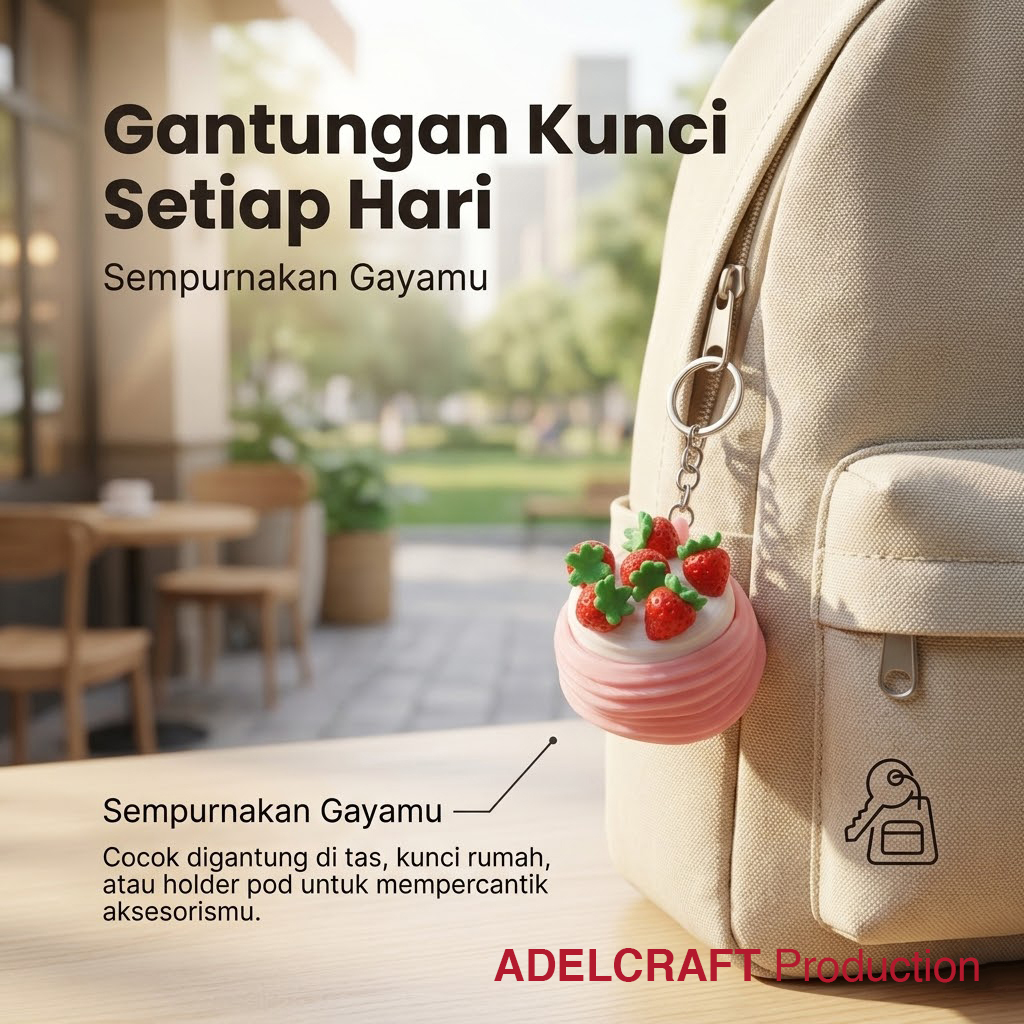 Ktmstore - Strawberry Cake Clicker Fidget Gantungan Kunci Mechanical Keyboard 3D ASMR PETG Kue Stoberi