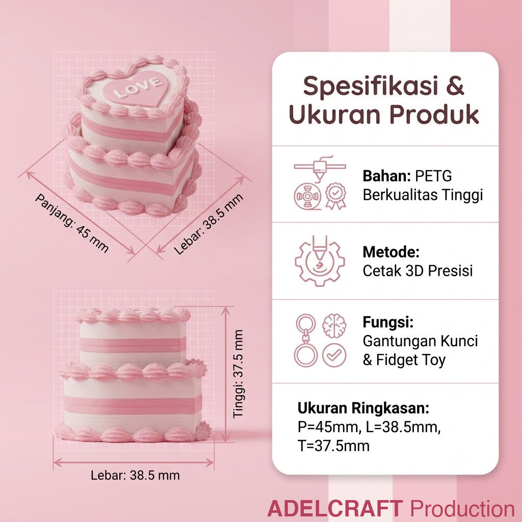 Ktmstore - Love Cake Clicker Fidget Gantungan Kunci Mechanical Keyboard 3D ASMR PETG Kue bentuk Hati