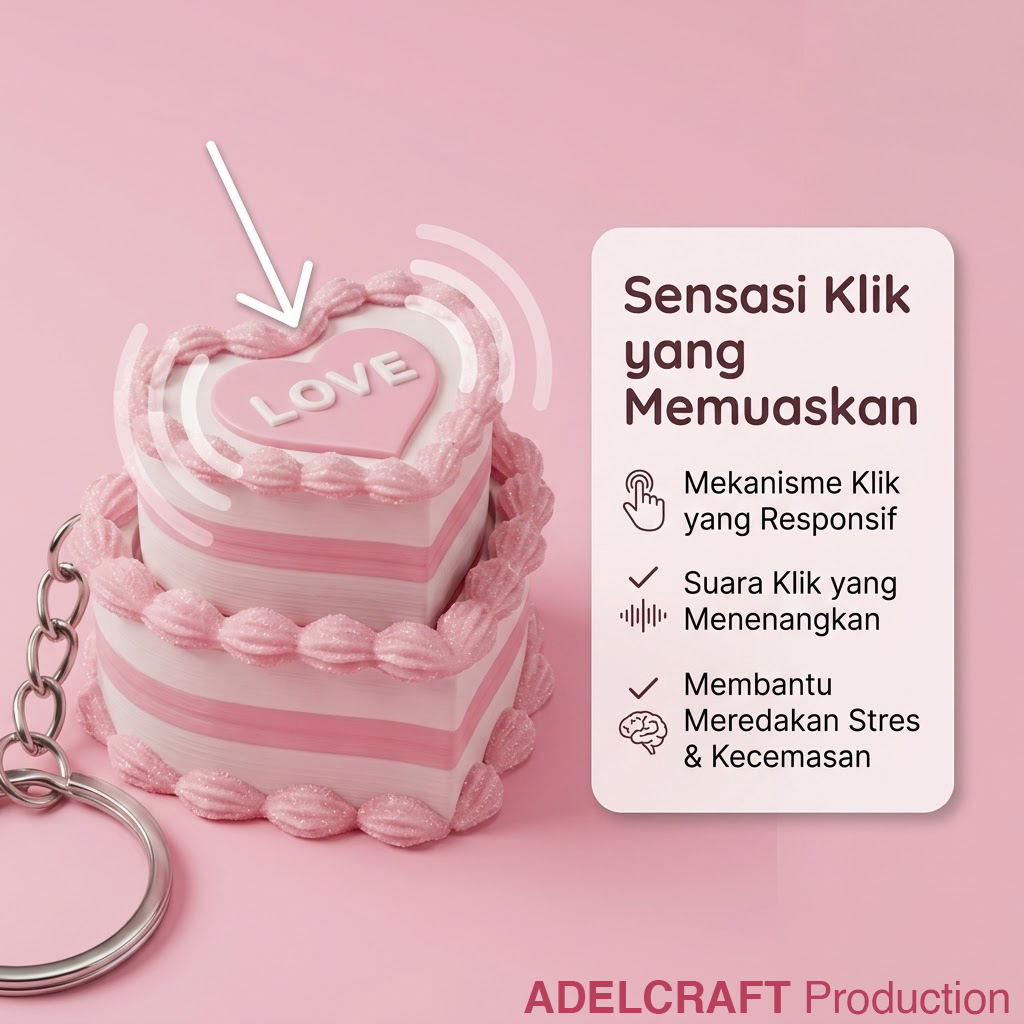 Ktmstore - Love Cake Clicker Fidget Gantungan Kunci Mechanical Keyboard 3D ASMR PETG Kue bentuk Hati